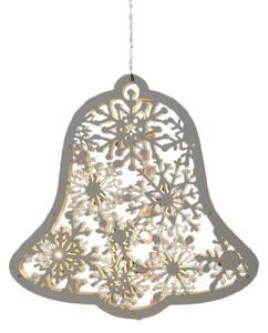 SOLIGHT LED drevený vianočný zvonček, 9x LED, biela, 30cm, časovač, 2x AA