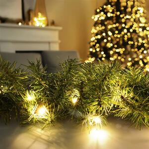 SOLIGHT LED vianočná girlanda s ihličím, 5m, 80x LED, časovač, 3xAA, IP44