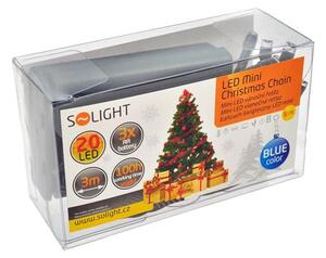 SOLIGHT LED vianočná reťaz, 3m, 20 LED, 3 x AA, modré svetlo, zelený kábel