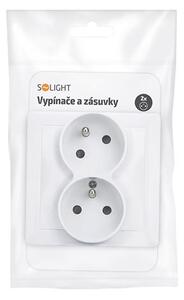 SOLIGHT Dvojzásuvka Slim, pootočená horná zásuvka 45 °, biela