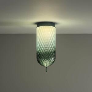 OLEV stropné LED svetlo Curuba, zelené, sklo, výška 40 cm, 2700 K, Zelená, Obývacia izba / jedáleň, Sklo, Dizajn, Stropné svetlo polkruhové s priestorom