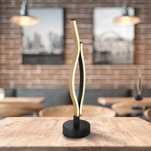 Stolová LED lampa Geronimo, výška 47 cm, čierna/drevený vzhľad, Čierna, Obývacia izba / jedáleň, Hliník, Moderný