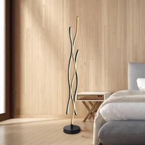 LED stojaca lampa Geronimo, výška 135 cm, čierna/drevený vzhľad, Čierna, Obývacia izba / jedáleň, Hliník, Moderný