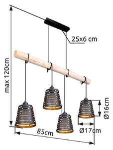 Závesné svietidlo Ablona, dĺžka 85 cm, čierna/zlatá, kov, Obývacia izba / jedáleň, Drevo, Moderný, Závesné svietidlo