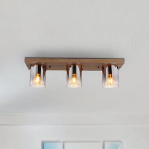 Stropné svietidlo Underwood, dĺžka 71 cm, hnedá/dymovo sivá, MDF, Hliník / sivá / zinok, Obývacia izba / jedáleň, Sklo, Závesné svietidlo