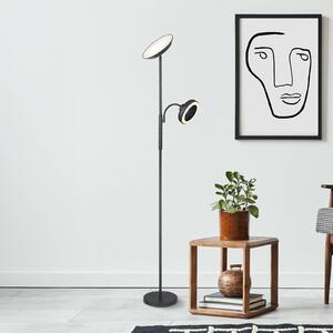 LED stojacia lampa Davyd, čierna, 178 cm, na citanie, ventilátor, Čierna, Obývacia izba / jedáleň, kov, Moderný, Zemné bodové svetlo