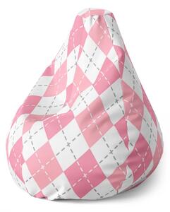 Sablio Sedací vak Pear Ružové a biele kosoštvorčeky - 70 x 95 x 15 cm