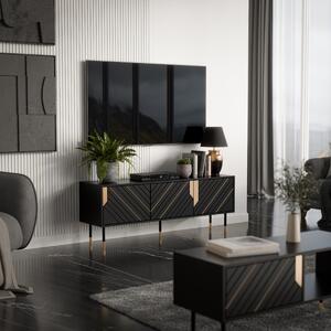 TV STOLÍK CAMILLO 3D ČIERNA + ZLATÁ 154 cm