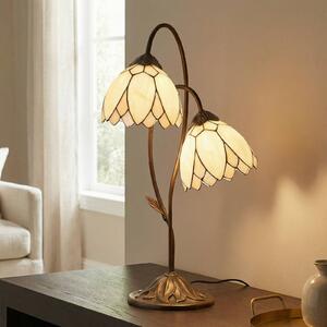 Štýl Tiffany – stolná lampa Liliana, 2-plameňová, Hnedá / hrdzavá, Obývacia izba / jedáleň, Sklo, Tiffany, Stojacie svietidlo