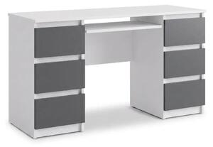 Písací Stôl CUBA Biela Mat / Antracit – Počítačový Stôl so 6 Zásuvkami a Výsuvom na Klávesnicu, Š130 x V78 x H50 cm