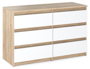 Komoda „HIT“ 6 zásuviek 100 cm dub sonoma / matná biela