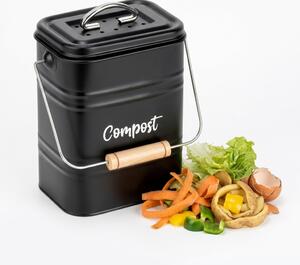 VILDE Kuchynský kompostér s uhlíkovým filtrom, na bio odpad, kovový, čierny, 3,5 l