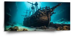 Sablio Obraz Vrak drevenej lode na dne mora - 110x50 cm