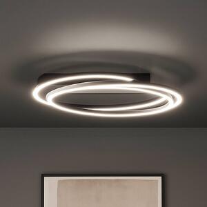 Stropné LED svetlo Kiku, Ø 56 cm, pieskovo čierne, kov,, Čierna, Obývacia izba / jedáleň, kov, Moderný