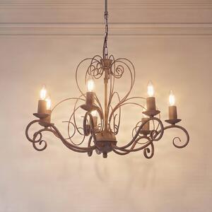 Luminex Luster Mauro, béžový, 7-pl., Ø 62 cm, kov, E14, Krémová / jantárovo žltá, Obývacia izba / jedáleň, kov, Starožitný, Luster