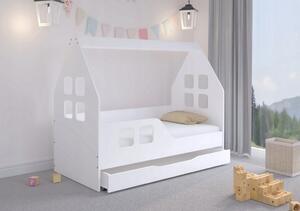 Okúzľujúca detská posteľ so šuflíkom 160 x 80 cm bielej farby v tvare domčeka Biela