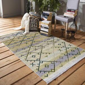 Originálny zelený koberec v etno štýle s farebným vzorom Zelená Šírka: 80 cm | Dĺžka: 150 cm