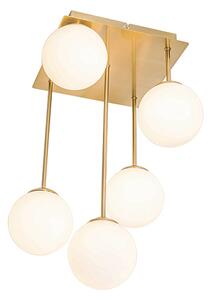 Moderne plafondlamp goud met opaal glas 5-lichts - Athens