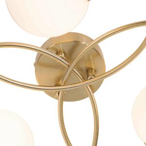 Moderné stropné svietidlo zlaté s opálovým sklom 6 svetiel - Atény
