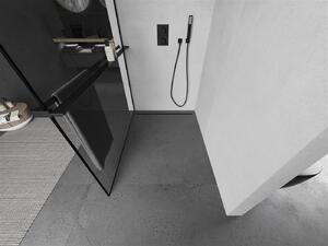 Mexen Kioto+, sprchová zástena s poličkou a držiakom na uteráky 70 x 200 cm, 8mm sklo číre sklo vzor čierny rám, čierny profil, 800-070-121-70-70