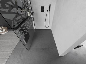 Mexen Kioto+, sprchová zástena s poličkou a držiakom na uteráky 90 x 200 cm, 8mm sklo číre sklo vzor biely, čierny profil, 800-090-121-70-85