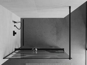 Mexen Kioto+, sprchová zástena s poličkou a držiakom na uteráky 90 x 200 cm, 8mm sklo číre sklo vzor biely, čierny profil, 800-090-121-70-97