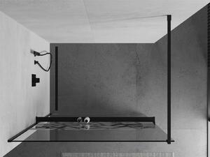 Mexen Kioto+, sprchová zástena s poličkou a držiakom na uteráky 90 x 200 cm, 8mm sklo číre sklo vzor biely, čierny profil, 800-090-121-70-85