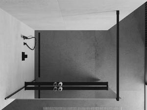Mexen Kioto+, sprchová zástena s poličkou a držiakom na uteráky 90 x 200 cm, 8mm sklo vzor zrkadlo, čierny profil, 800-090-121-70-50