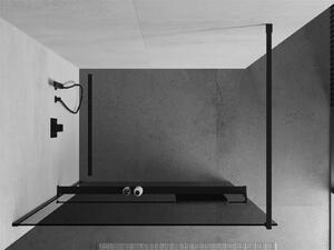 Mexen Kioto+, sprchová zástena s poličkou a držiakom na uteráky 80 x 200 cm, 8mm šedé sklo, čierny profil, 800-080-121-70-40