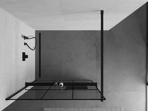 Mexen Kioto+, sprchová zástena s poličkou a držiakom na uteráky 110 x 200 cm, 8mm sklo číre sklo vzor čierny, čierny profil, 800-110-121-70-77