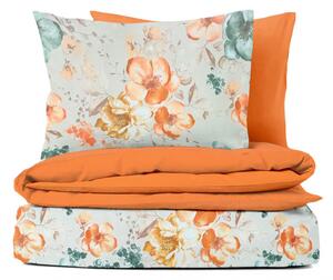 Ervi bavlnené obliečky DUO - oranžové akvarelové kvety/oranžové