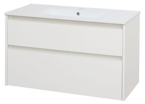 Mereo Opto, kúpeľňová skrinka s keramickým umývadlom 101 cm, biela, dub, biela/dub, čierna Opto, kúpeľňová skrinka s keramickým umývadlom 101 cm, bie…
