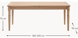 Ručne vyrobený drevený rozkladací jedálenský stôl Eton, 180 - 230 x 95 cm