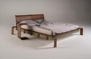 Dizajnová posteľ 180 Konstanz masívne drevo tmavé, zelený dekor