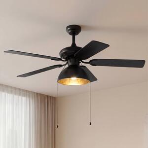 Stropný ventilátor Lucande s osvetlením Shamoian, tichý, Ø 130 cm, Čierna, Obývacia izba / jedáleň, kov, Vintage