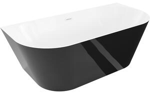 Mexen Oval Slim, voľne stojaca vaňa ku stene, 170 x 80 cm, biela-čierna, biely prepad, 52661708075-20