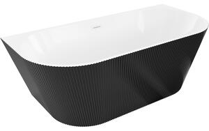 Mexen Oris, voľne stojaca ryhovaná vaňa 150 x 75 cm, biela-čierna, biely prepad, 52871507575-20