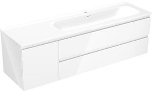 Mexen Orio, kúpeľňová skrinka 160 cm s pravým umývadlom Vela, 2S, 1D, biela lesklá, 91A13-16047-3-BBFFF00-W23P00