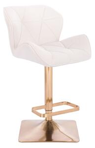 LuxuryForm Barová stolička MILANO VELUR na zlatej hranatej podstave - biela