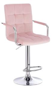 LuxuryForm Barová stolička VERONA VELUR na striebornom tanieri - ružová