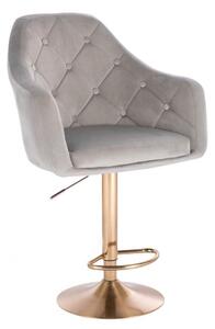 LuxuryForm Barová stolička ANDORA VELUR na zlatom tanieri - svetlo šedá