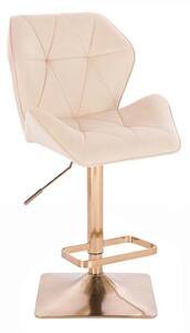 LuxuryForm Barová stolička MILANO MAX VELUR na zlatej hranatej podstave- krémová