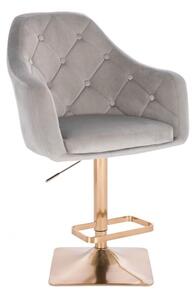 LuxuryForm Barová stolička ANDORA VELUR na zlatej hranatej podstave - svetlo šedá
