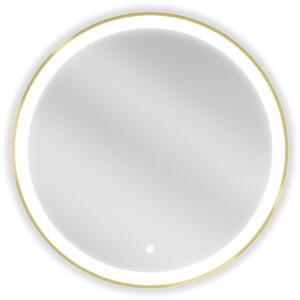 Mexen Esso, okrúhle LED podsvietené kúpeľňové zrkadlo 70 cm, 6000K, vykurovacia podložka proti zahmlievaniu, zlatý rám, 9825-070-070-611-50