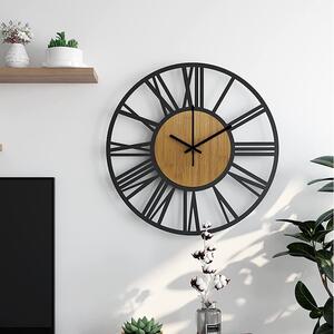 Tutumi, okrúhle nástenné hodiny 35 cm kovové / drevené MC70902, čierna-hnedá, ZEG-08743