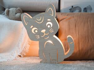 ČistéDrevo Detská nástenná lampička - mačka