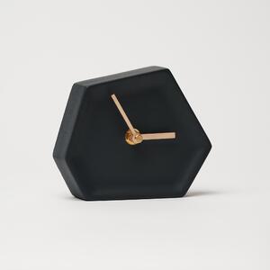 ODLITO Stolové betónové hodiny Kráter – grafit (čierna) – 13,5 cm – svetlé ručičky