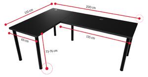 Počítačový rohový stôl LOOK N s LED, 200/135x73-76x65, čierna, ľavý