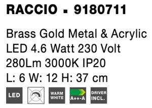 Dizajnové nástenné svietidlo Raccio A 6 zlaté