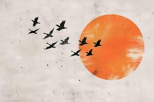 Obraz japandi oranžový mesiac